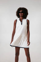 White and Navy Quarter-Zip Tennis Dress