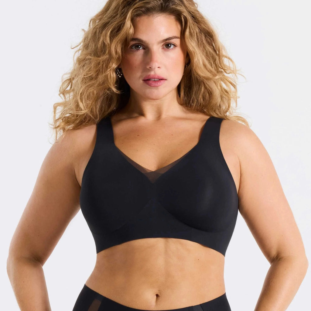 All Color: Black | wireless seamless v-neck push up bra with mesh