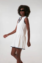 White and Navy Quarter-Zip Tennis Dress
